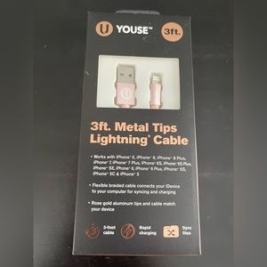 Youse 3 foot Rose Gold Braided Lightening Cable. New In Box